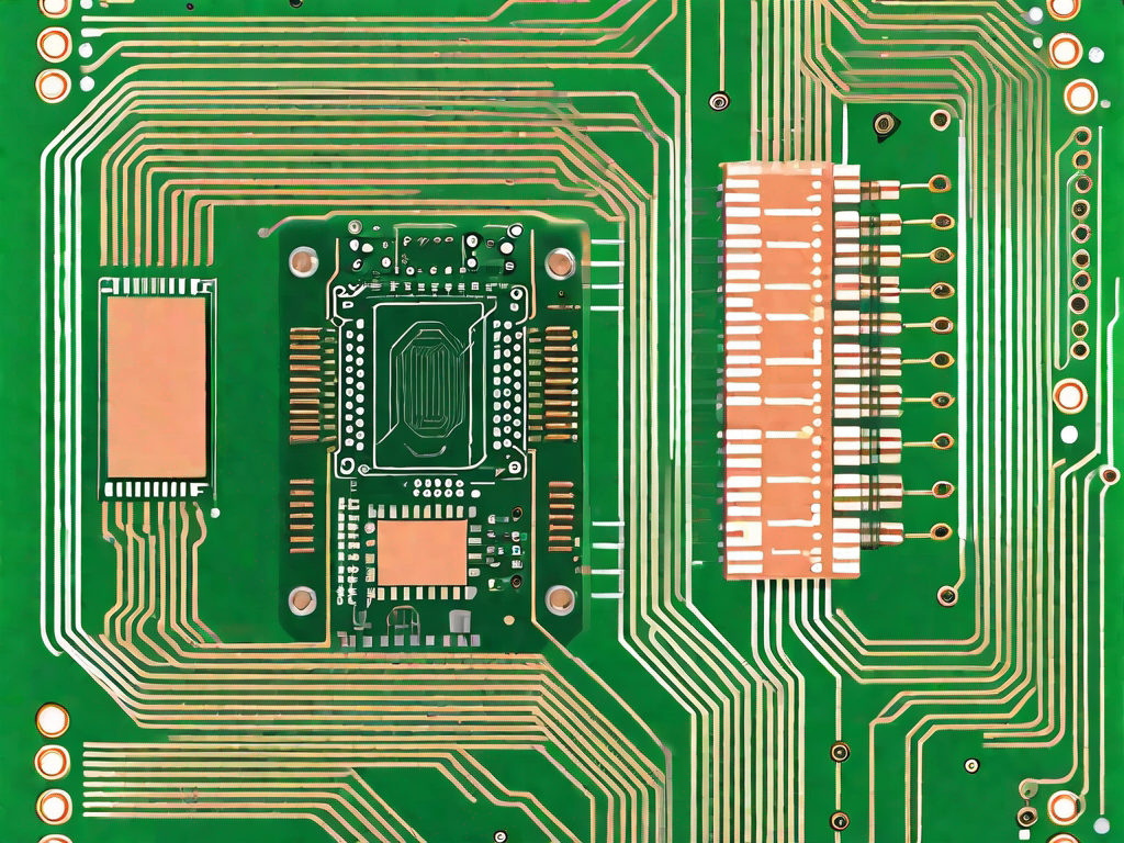 An integrated circuit board with various microchips and electronic components